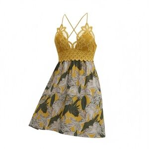 Hummingbird yellow floral dress, small